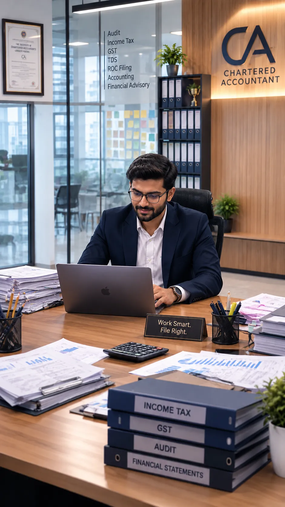Chartered accountant reviewing business records